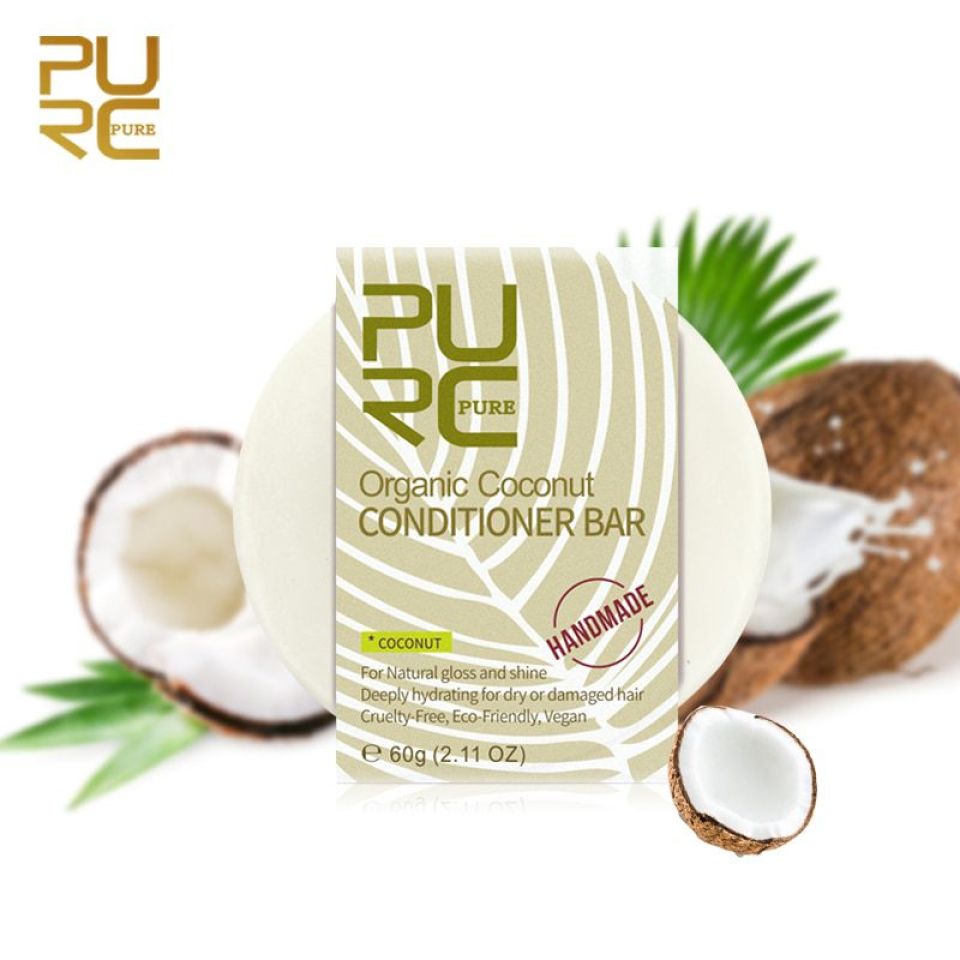 Coconut Conditioner Bar PURC Organic Coconut Conditioner bar Vegan handmade repair damage frizzy hair conditioner 3 1774eee8