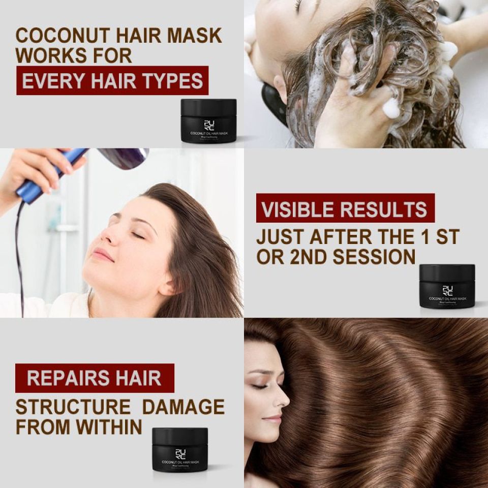 Coconut Oil Deep Conditioning Hair Mask PURC Coconut Oil Hair Mask Repairs damage restore soft good or all hair types keratin Hair 3 55c48601