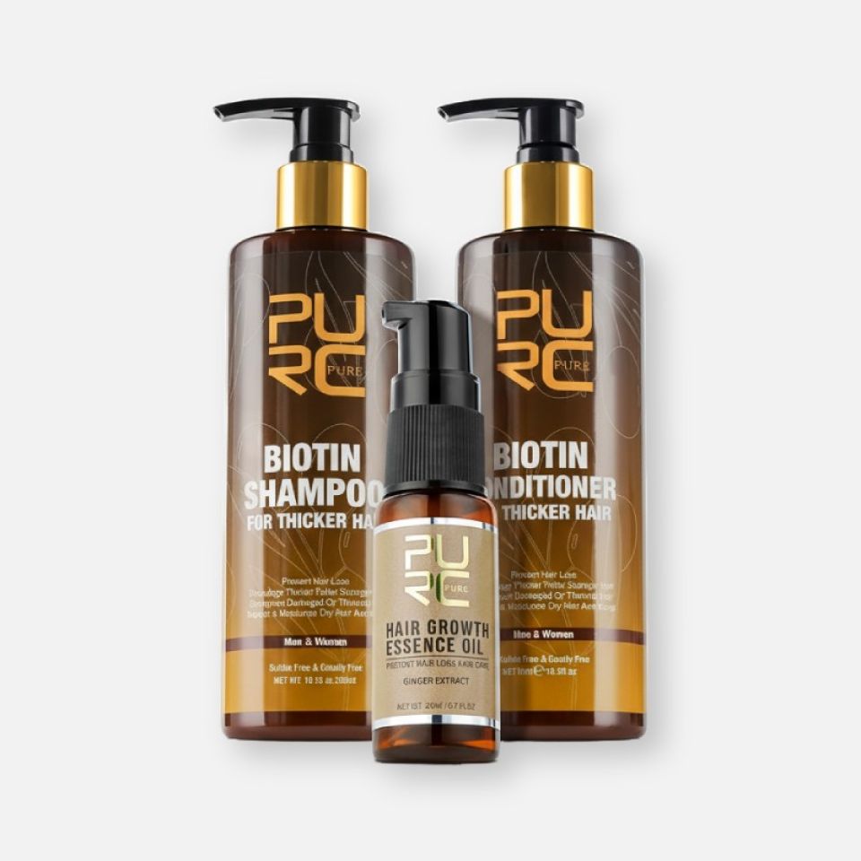 Biotin Hair Growth Shampoo, Conditioner & Hair Growth Oil - Set of 3 purc biotin hair growth shampoo conditioner and hair growth oil set of 3 c32421d3