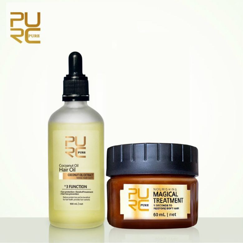 PURC Natural Hair Regrowth Essence & Hair Density Essential Oil Set PURC 100 Natural Organic Extract Virgin Coconut Oil and Magical treatment Mask 5 seconds Repair damage ce29db5f