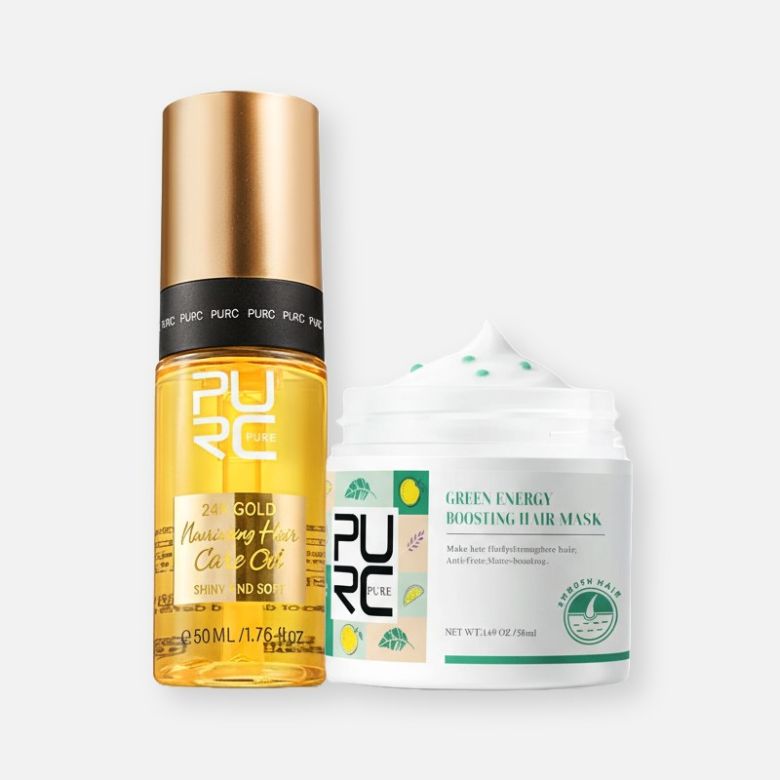 PURC Magical Hair Mask & Bio Seaweed Shampoo Bar Combo purc 24k gold nourishing hair oil and keratin treatment hair mask combo e355371c