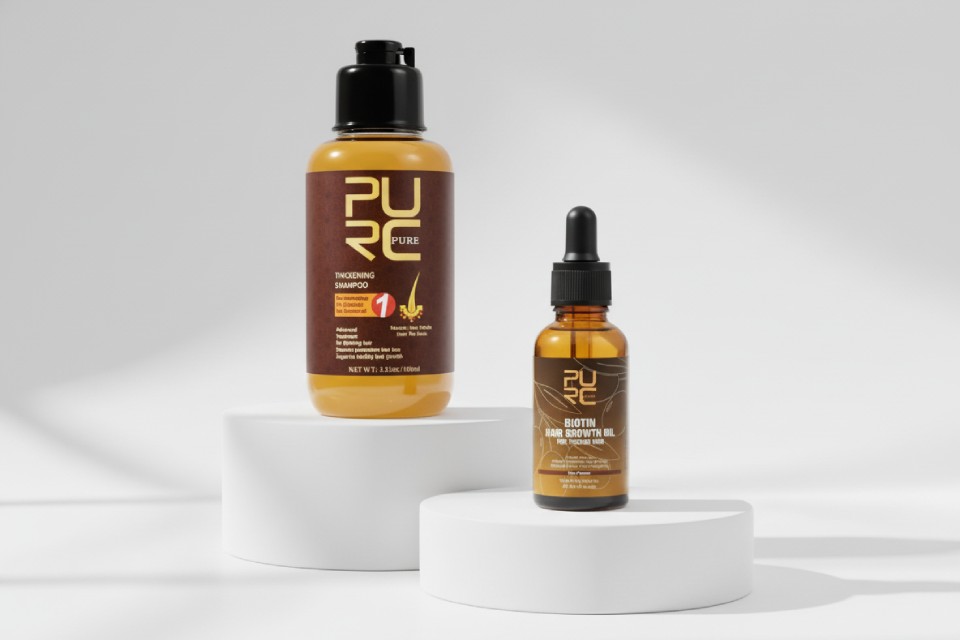 Biotin Hair Growth Oil & Ginger Thickening Shampoo Combo purc biotin hair growth oil and ginger thickening shampoo combo