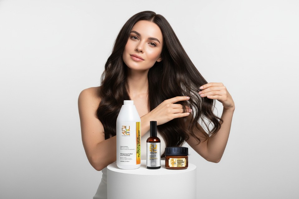 PURC Keratin Shampoo 1000ml, Argan Hair Oil & Hair Mask Combo Set - Ad